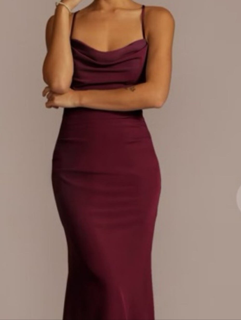 NWT Galina Signature Wine Long Fitted Cowl Mermaid Gown W/ Lace-Up